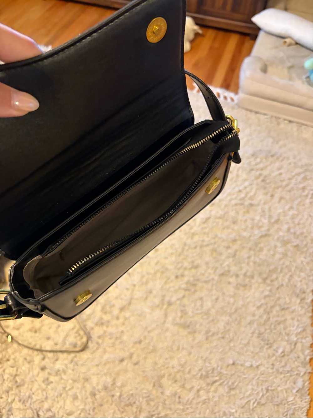 Compact Black Mini Shoulder Bag with Gold Hardware - Picture 2 of 2